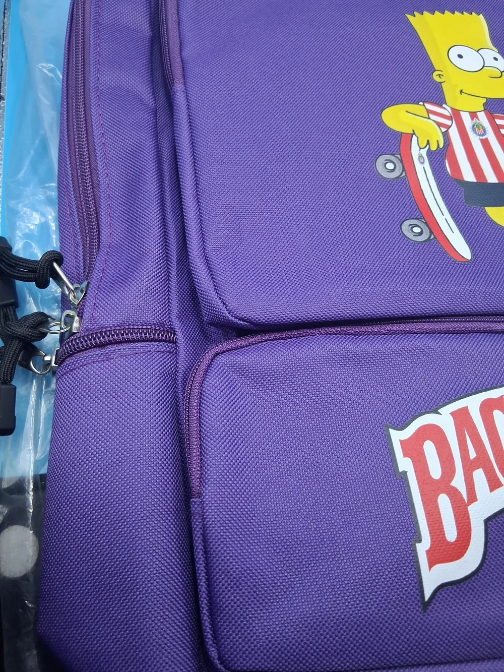 Purple Backpack with Brown Trim and Skate Graphic